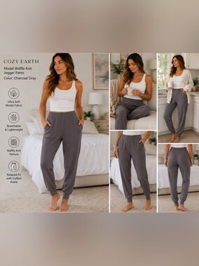 Cozy Earth Modal Waffle Knit Jogger Pants Charcoal Gray XL NWT